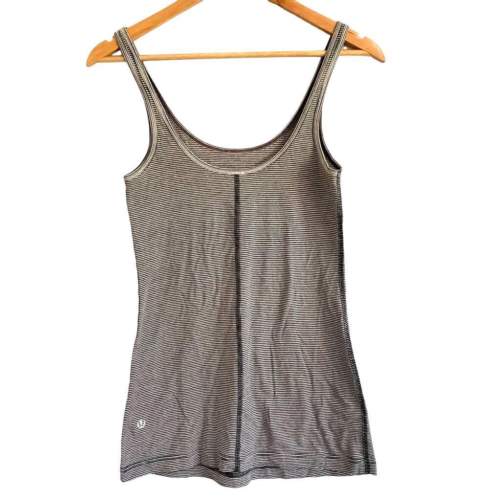 Lululemon Thin Fitted Micro Striped Skinny Stretch Tank Top Black White Size 4
